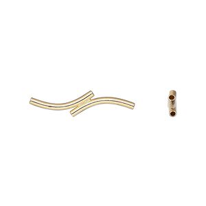Bead 1pkg6 gold-plated, 22x5mm double curved tube, brass