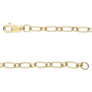 Chain 1pkg1 14Kt gold-filled long & short, 3.3mm textured oval / lobster claw clasp, 16 inch