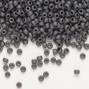 Seed bead, Miyuki, glass, pkg/50g, #8 rocaille, opaque matte metallic glazed luster slate (RR-2065).