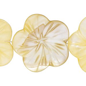 Mother-of-pearl shell 1pkg1, carved flat flower bead 5 inch pale yellow 29x28mm-31x30mm