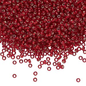Seed bead, Miyuki, glass, pkg/25g, #11 rocaille, opaque silver-lined dark cranberry, (RR-11D).