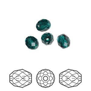 Bead 4pk emerald, Crystal Passions&reg; 7x6mm olive briolette 5044