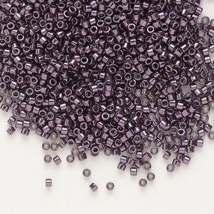 Seed bead, Delica&reg;, glass, pkg/7.5g, #11 round, opaque nickel-plated dyed color dark plum (DB-0455).