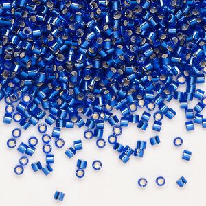 Seed bead, Delica&reg;, glass, pkg/250g, #10 round, transparent silver-lined cobalt (DBM-0047).