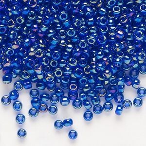 Seed bead, Dyna-Mites&trade;, glass, transparent rainbow iris blue, #8 round. Sold per 40-gram pkg.