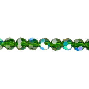 Bead 1pk 32 facets translucent emerald green AB, Celestial Crystal&reg; 6mm round 15.5-16 inch