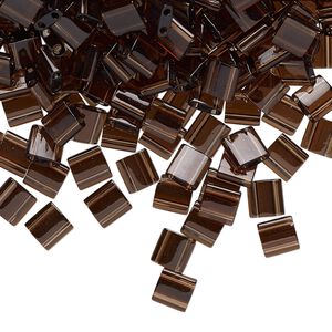 Seed bead, TILA&reg;, glass, pkg/250g, 5mm full tila square, transparent brown, (TL-135).