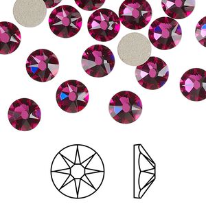 Flat back 144pk fuchsia foil back, Swarovski&reg; 7.07-7.27mm rose round SS34 2088