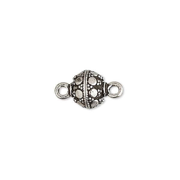 Clasp magnetic 1pkg1 sterling silver, 9mm round, antiqued 1-strand image number 0