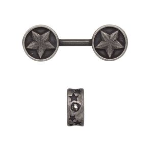 Bead 1pkg1 stainless steel, 30x10.5mm star dumbbell, black