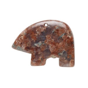 Red sesame jasper 1pkg1, half-drilled Zuni-style bear focal natural, 28x20mm-33x25mm