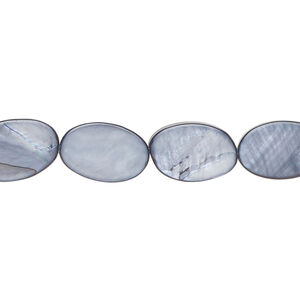 Mother-of-pearl shell 1pkg1, flat oval bead 15 inch blue steel 13x8mm-14x9mm