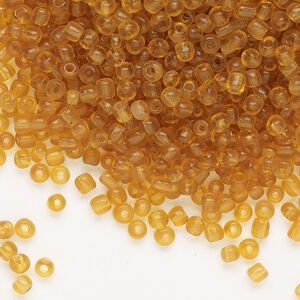 Seed bead, glass, pkg/50g, #8 round, translucent topaz.