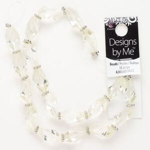 Bead 1pkg38 acrylic, 19x10mm / 6x2mm mixed shapes, assortment light green / clear / CCB silver finish