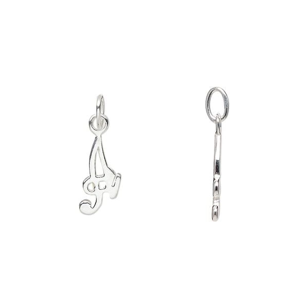 Charm, sterling silver, 12x6mm Champagne cursive alphabet letter "A." Sold individually. image number 0