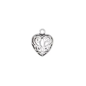 Charm, antiqued sterling silver, 11.5mm single-sided domed heart with cutout butterfly. Sold individually.