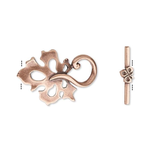 Clasp toggle 1pkg1 copper-plated, 22x15mm leaf, antique brass JBB Findings1-strand image number 0