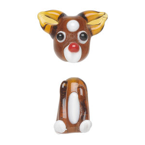 Bead, lampworked glass 1pkg2, multicolored, 23x15mm deer head and 17x12mm deer body, 2-piece set.