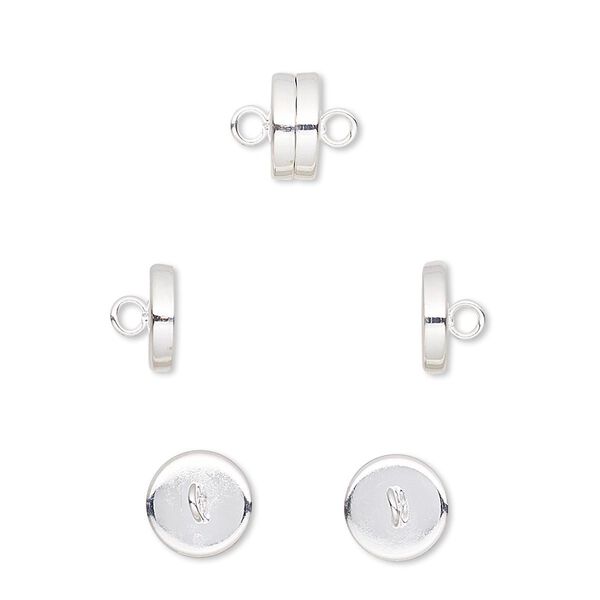 Clasp magnetic barrel 1pkg10 silver-plated, 8x4mm, steel 1-strand image number 0