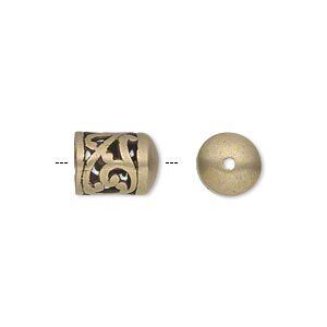 Cord end 1pkg2 brass, 11x9mm filigree round tube / 7mm inside diameter, antiqued / JBB Findings