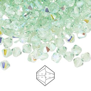 Bead 576pk chrysolite AB, Preciosa Czech crystal 5mm bicone