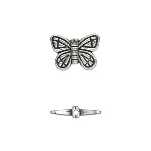 Bead 1pkg20 silver-plated "pewter", 15x10mm butterfly, antique