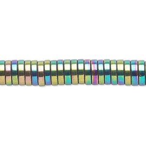 Hemalyke&trade; 1pkg1, electroplated rainbow heishi bead 8 inch 4x1mm