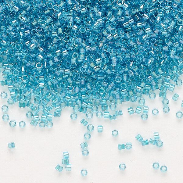 Seed bead, Delica&reg;, glass, pkg/250g, #11 round, translucent aqua-lined luster crystal clear (DB-2382). image number 0