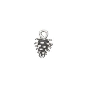 Charm, antiqued sterling silver 1pkg1, 10x9mm pine cone.