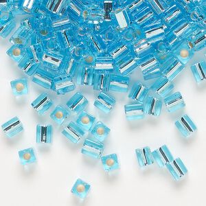 Seed bead, Miyuki, glass, pkg/250g, 3.5-3.7mm square, transparent silver-lined aqua (SB-18).