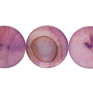 Mother-of-pearl shell 1pkg1, flat round bead 15 inch violet 20mm