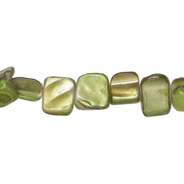 Mother-of-pearl shell 1pkg1, triangle tube bead 15 inch avocado 7x5mm-10x8mm image number 0