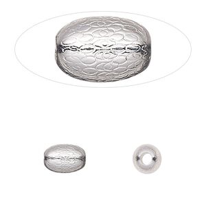 Bead 1pkg2 sterling silver, 9x6mm oval / dimpled texture