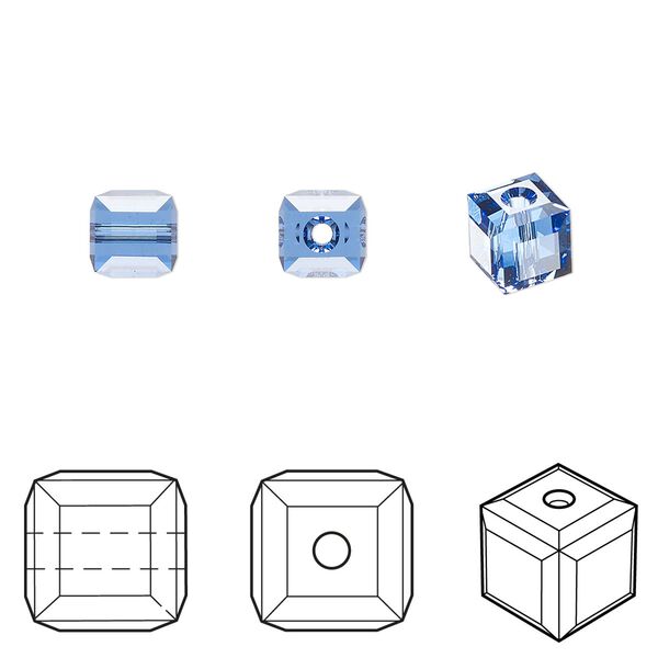 Bead 144pk sapphire, Swarovski&reg; 6mm cube 5601 image number 0
