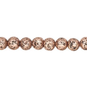 Lava rock 1pkg1, electrocoated round bead, bronze 15.5-16 inch 6-7mm