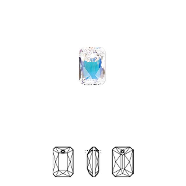 Drop 72pk crystal AB, Swarovski&reg; 9x6mm pendant emerald cut 6435 image number 0