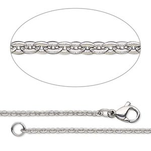Chain 1pkg1 cable, 2.2mm flat oval / lobster claw clasp, stainless steel / steel 24 inch