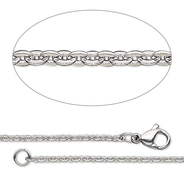 Chain 1pkg1 cable, 2.2mm flat oval / lobster claw clasp, stainless steel / steel 24 inch image number 0