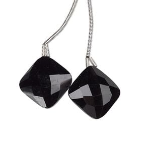 Black onyx 1pkg2, hand-cut top-drilled puffed faceted diamond bead 17mm