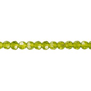 Bead 1pk 32 facets transparent peridot green, Celestial Crystal&reg; 4mm round 15.5-16 inch
