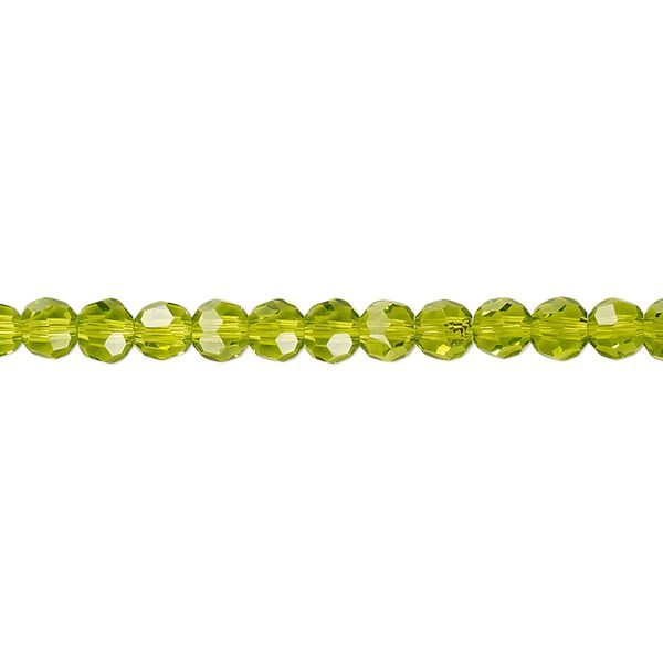 Bead 1pk 32 facets transparent peridot green, Celestial Crystal&reg; 4mm round 15.5-16 inch image number 0
