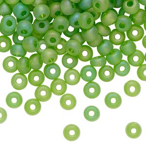 Seed bead glass 1pk #4 round, 50 gram transparent matte rainbow green