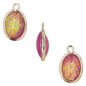 Drop, Opalized Ice&trade;, "opal" (resin) and gold-finished brass, light purple, 16x12mm double-sided oval. Sold per pkg of 4.