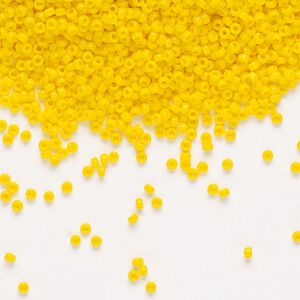 Seed bead, Miyuki, glass, pkg/35g, #15 rocaille, opaque canary, (RR-404D).