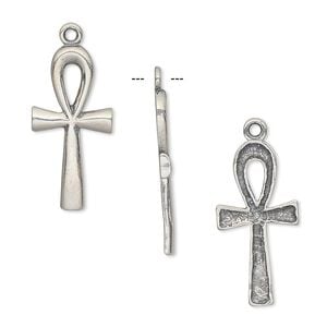Charm, antiqued sterling silver, 22x11mm ankh. Sold individually.