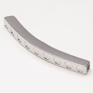 Bead slide 1pkg1 silver-finished, 58x11mm curved square tube / fits up to 4mm round flatback, brass