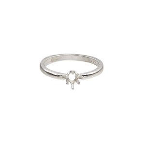 Ring, Sure-Set&trade;, sterling silver, 5x3mm 6-prong oval basket setting, size 6. Sold individually.
