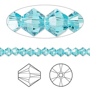 Bead 48pk light turquoise, Crystal Passions&reg; 4mm bicone 5328