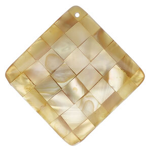 Black lip shell / gold lip shell / mother-of-pearl shell 1pkg1, top-drilled 1sided puffed diamond focal 46-47mm