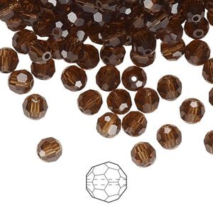 Bead 576pk smoked topaz, Preciosa Czech crystal 5mm round